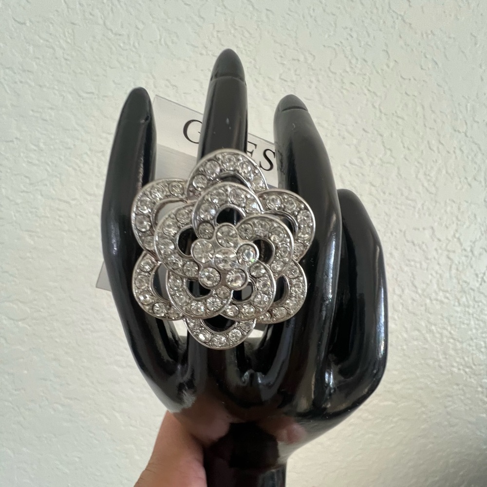 Guess Silver Crystal Flower Ring